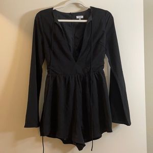 Tobi NWT Black Long Sleeve Romper with neck tie size XS
